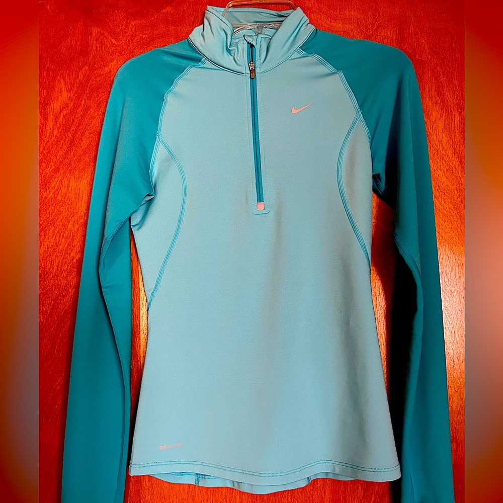 Nike aqua blue dri fit long sleeve running quarter zip. XS